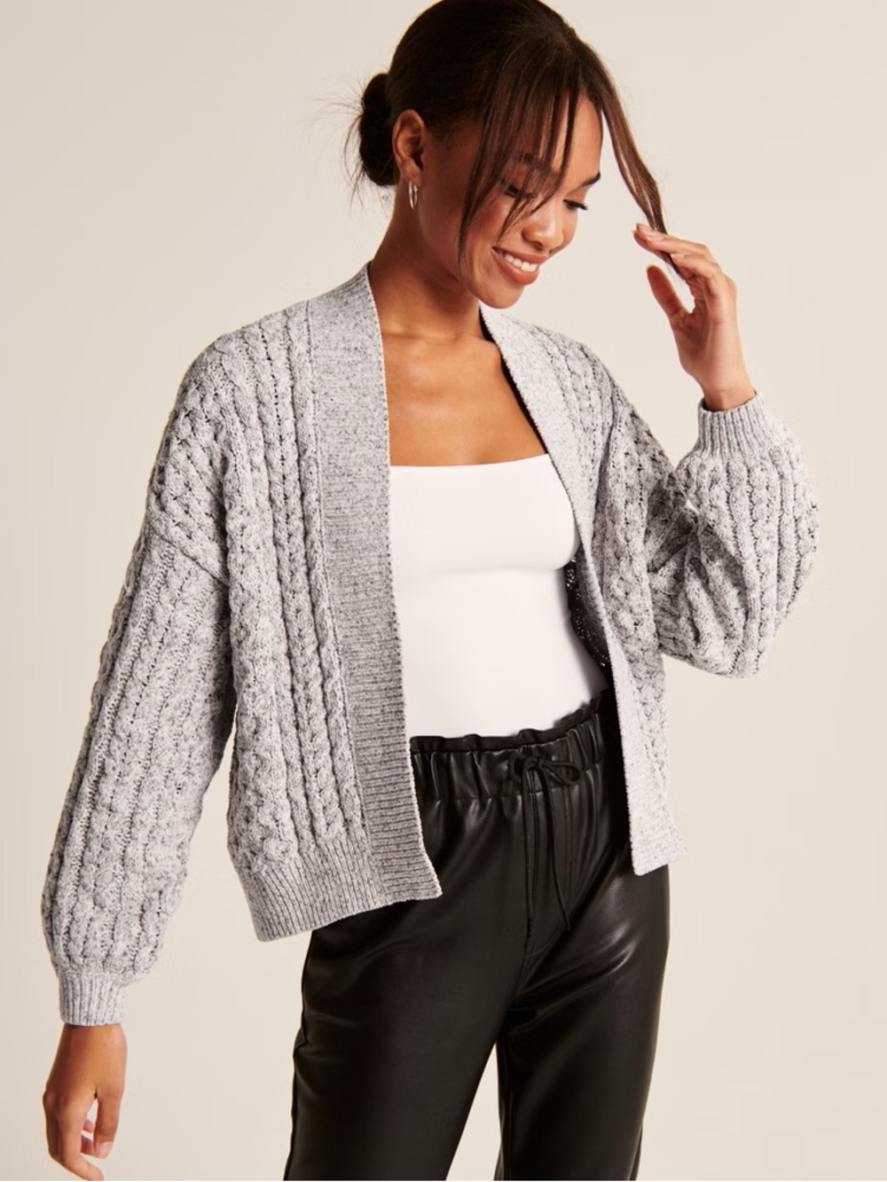 Abercrombie & Fitch Cable Chunky Knit Open-Front Cardigan Size S Chic 90s Fall